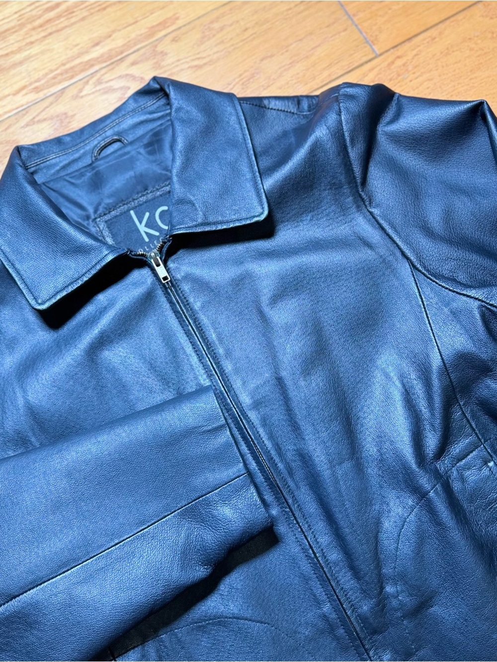 KC Collections Black Leather Bomber Jacket
